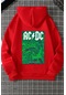 Ac Dc Baskılı Kapüşonlu Sweatshirt Kırmızı