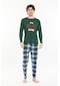 Tampap 1042 Uzun Kollu Baskılı Erkek Pijama Takımı Koyu Yeşil