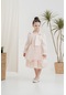 Kısa Ceketli Ön Şeritli Eteği Tütülü Çantalı Kız Çocuk Elbise - Somon