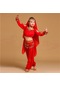 Kırmızı Çocuk Performans Kostüm Kız Çocuklar Şifon Madeni Pul Üst + Pantolon + Bel Zinciri + Şapkalar 4 Adet Hint Oryantal Dans Elbise