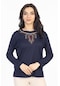 Orta Yaş ve Üzeri Yeni Desen Nakış İşlemeli Yuvarlak Yaka Likralı Anne Penye Bluz 6460-lacivert