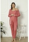 Mirano 1253 Pegasus Kumaş Sabahlıklı Bluzlu 3lü Kalpli Kadın Pijama Takımı Gül Kurusu