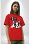 Seni Seviyorum Bulldog Pamuklu Bisiklet Yaka Unisex Oversize Boyfriend Dijital Baskılı Kırmızı T-shirt Kırmızı