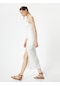 Koton Askılı Kalem Elbise Astarlı Kalp Yaka Önden Bağlama Detaylı Yırtmaçlı Ekru 4sal80009ık