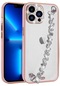 iPhone Uyumlu 13 Pro Max Kılıf Taş Süslemeli Kamera Korumalı El Tutamaçlı Lopard Blazer Kapak - Pembe