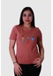 Trender Üç Kadın Baskı Gül Kurusu Kadın T-shirt Gül Kurusu Gülkurusu