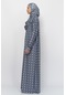 Pratik Tek Parça Güneş Desenli Kollu Tak Çıkar Başörtülü Likralı Tesettür Namaz Elbisesi 990-0302 Lacivert