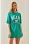 Xhan Yeşil Bisiklet Yaka Yazılı Oversize Midi T-shirt 5yxk1-4800