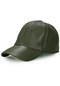 Haki Yeşil Hakiki Deri Beyzbol Şapka - Standart