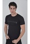 Erkek Göğüste Fermuar Aksesuarlı Dar Kalıp T-shirt - Siyah Siyah