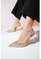 Luvishoes Overas Altın Payetli Sivri Burun Kadın İnce Topuklu Abiye Ayakkabı