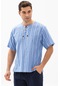 Kısa Kol Şile Bezi Zımbalı Erkek Yazlık Tshirt Mavi Beyaz Çizgili 3019-mavi Beyaz Çizgili