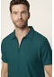 Erkek Slim Fit Dar Kesim Fermuarlı Yeşil Polo Yaka Tişört-27550-Yesıl