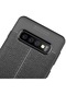 Tecno - Samsung Galaxy Uyumlu S10 Plus - Kılıf Deri Görünümlü Auto Focus Karbon Niss Silikon Kapak - Siyah