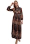 Kadın Haki Eteği Piliseli Desenli Şifon Elbise-13752-haki