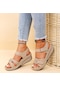Bej Kadın Sandalet Yaz Topuklu Sandalias Yumuşak Alt Takozlar Ayakkabı Kadınlar İçin 2022 Yeni Platform Sandaletler Lüks Topuk Üzerinde Ayakkabı