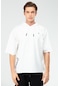 Ekru Oversize Pamuklu Kapüşonlu Kısa Kol Erkek Sweatshirt Xc2319 Ekru