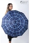 Marlux Lacivert Mavi Ekose Desen Fiber 10 Telli Tam Otomatik Rüzgara Dayanıklı Şemsiye M24mar718la - Kadın