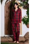 Kadın Gömlek Yaka Boydan Düğmeli Pamuk Pijama Takımı P200645-kırmızı