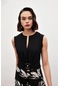 Sateen Toka Detaylı Kolsuz Bluz - Siyah-134855 Siyah