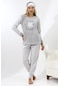 Fawn 5018 Peluş Welsoft Polar Kışlık Yıldızlı Yumoş Kadın Pijama Takımı Açık Gri