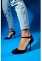 Luvishoes Julıa Siyah Rugan Yuvarlak Burun Bilekten Bağlamalı Kadın Yüksek Topuklu Ayakkabı