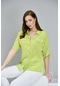 De Whites Kadın Büyük Beden Kol Detaylı Gömlek 42015 Yağ Yeşili
