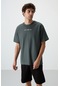 Tommy Life Haki Pamuklu Kalın Yüzeyi Dokulu Oversize Fit Baskılı Erkek T-shirt - 88364 Haki