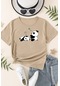 Çocuk Sleep Panda Baskılı Pamuklu Tshirt Bej Siyah