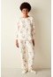 Ayıcık Desenli Kırık Beyaz Pijama Takımı