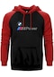 Bmw Logo M Power Yazı Kırmızı Renk Reglan Kol Kapşonlu Sweatshirt Kırmızı