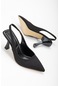 Saten Arka Açık Siyah Kadın Topuklu Ayakkabı-2739 - Siyah