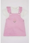 Defacto Kız Bebek Kısa Kollu Tişört Çiçekli Gabardin Salopet Elbise 2li Takım C2142a524smpn444