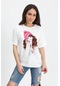 T-shirt Kız Baskılı Taş İşlemeli - Fuşya-fuşya