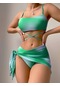 Ikkb Yeni File Etek Kadın Bikini Üçlü Yeşil Takım