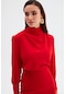 Sateen Drape Detaylı Bluz - Kırmızı
