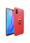 Noktaks - Xiaomi Uyumlu Xiaomi Mi 6x / Mi A2 - Kılıf Yüzüklü Auto Focus Ravel Karbon Silikon Kapak - Kırmızı