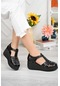 Elit Sis1620 Kadın Deri Dolgu Topuk Sandalet Siyah-siyah