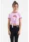 Tommy Life Pembe Baskı Detaylı O Yaka Çok Renkli Bağlama Detaylı Kız Çocuk T-shirt - 75113 Pembe