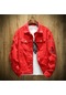 Mengtuo Erkek Denim Yırtık İşlemeli Moda Ceket - Kırmızı