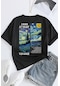 Unisex Van Gogh Baskılı Oversize Tshirt Siyah