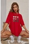Unisex Kalp Baskılı T-shirt Kırmızı