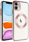 iPhone Uyumlu 11 Kılıf Wireless Şarj Özellikli Sert Pc Lopard Riksos Magsafe Kapak - Rose Gold