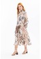 Seçil Kadın Fular Yakalı Çiçek Desenli Elbise 1019 Bej