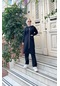 Sevda Kapşonlu Fermuarlı Yırtmaçlı Uzun Sweat Pantolon Spor İkili Takım - 03055 - Siyah