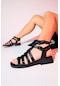 Luvishoes Frade Siyah Hakiki Deri Kadın Sandalet