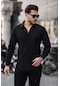 Siyah Renk Uzun Kol Örme Kumaş Erkek Gömlek-1587