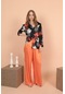 Saten Kumaş Pileli Palazzo Kadın Pantolon Orange-oranj Turuncu