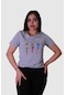 Trender Üç Kadın Baskı Gri Kadın T-shirt Gri