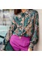 İlkbahar Ve Sonbahar Dijital Baskı Bluz Rahat Gevşek Hırka Uzun Kollu Gömlek Vintage Moda Gömlek Kadın Üstleri Giysi 25335 Dalga Kahverengi